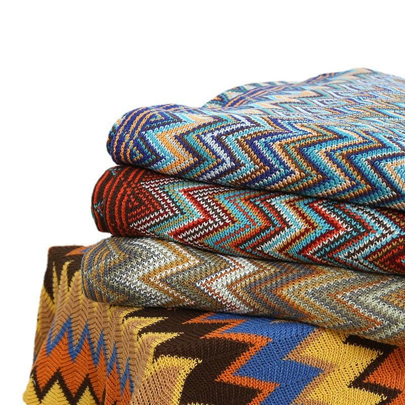 Nordic Knitted Throw Blanket Sofa Bed Office Use - Houndstooth Boho Lightweight Warm Fleece-like Acrylic