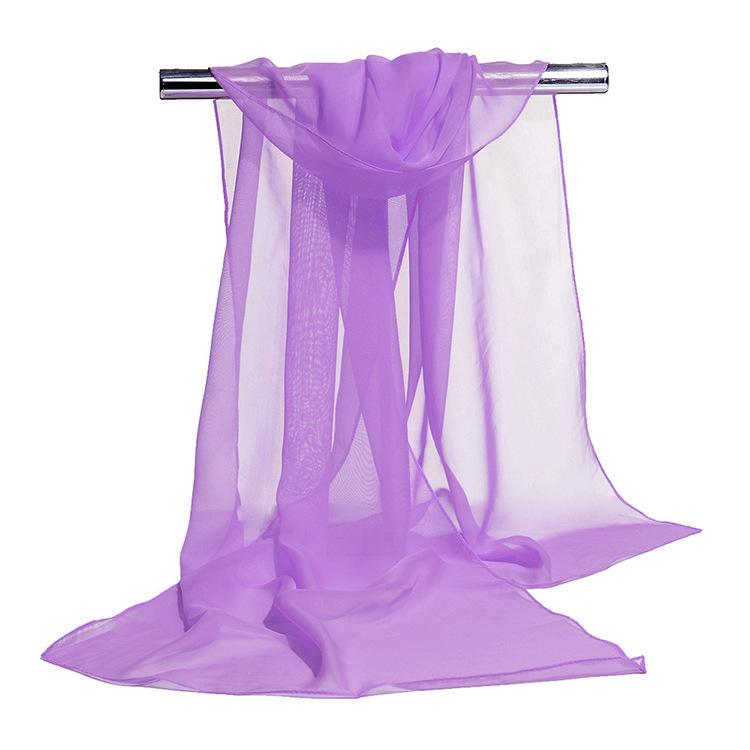 Solid Color Chiffon Long Women'S Printed Silk Scarf, Spring And Autumn Sunscreen, Summer Thin
