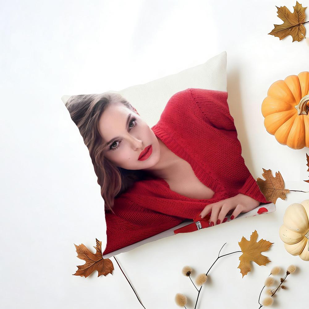 NNatalie Portman Cushion Cover Washable Linen Pillowcase Soft  for Daily Sofa Bed Home Room Decor