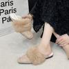 Flats Fur Slippers Winter Warm Casual Women Shoes 2025 Fashion New Square Toe Short Plush Slingback  Flip Flops Zapatillas Mujer