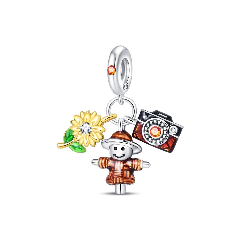 Медный кулон в виде кленового листа и ежовика, цветы, предохранительная цепочка, бусины, шармы, подходит для браслета с отверстием 4 мм, сделай сам, ювелирные изделия