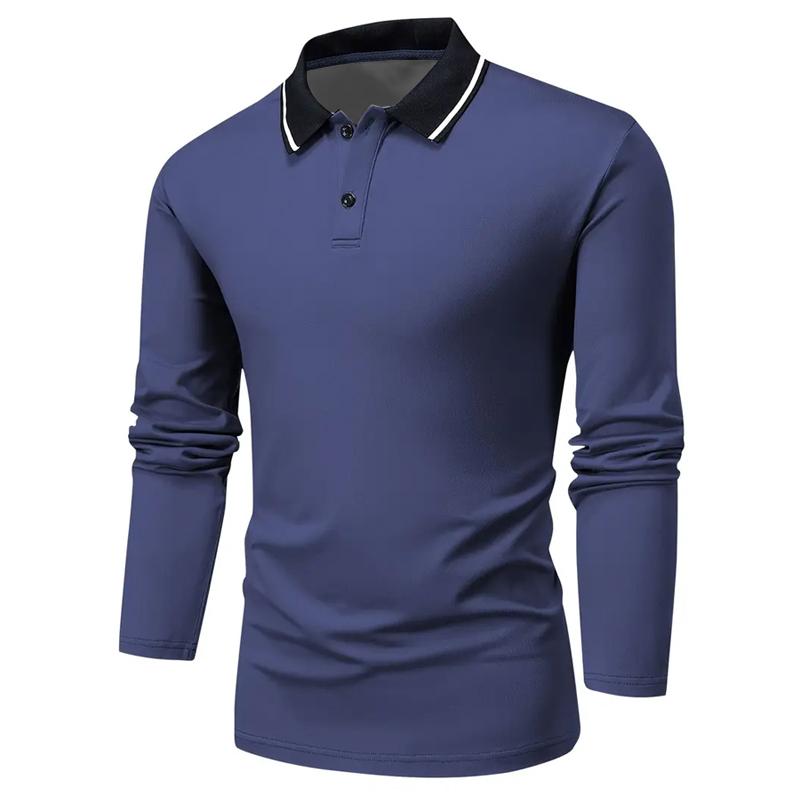 Новая мужская рубашка-поло с длинным рукавом в стиле business casual, 100% полиэстер, однотонная, в простом стиле, мужская одежда, поло для гольфа