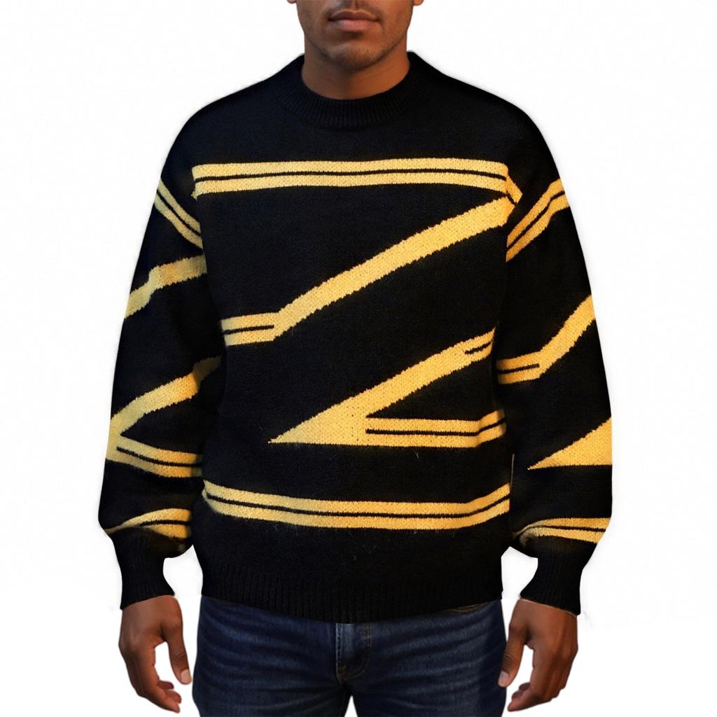 Мужской Модный Вязаный Пуловер Длинные Рукава Свободный Круглый Вырез Свитер