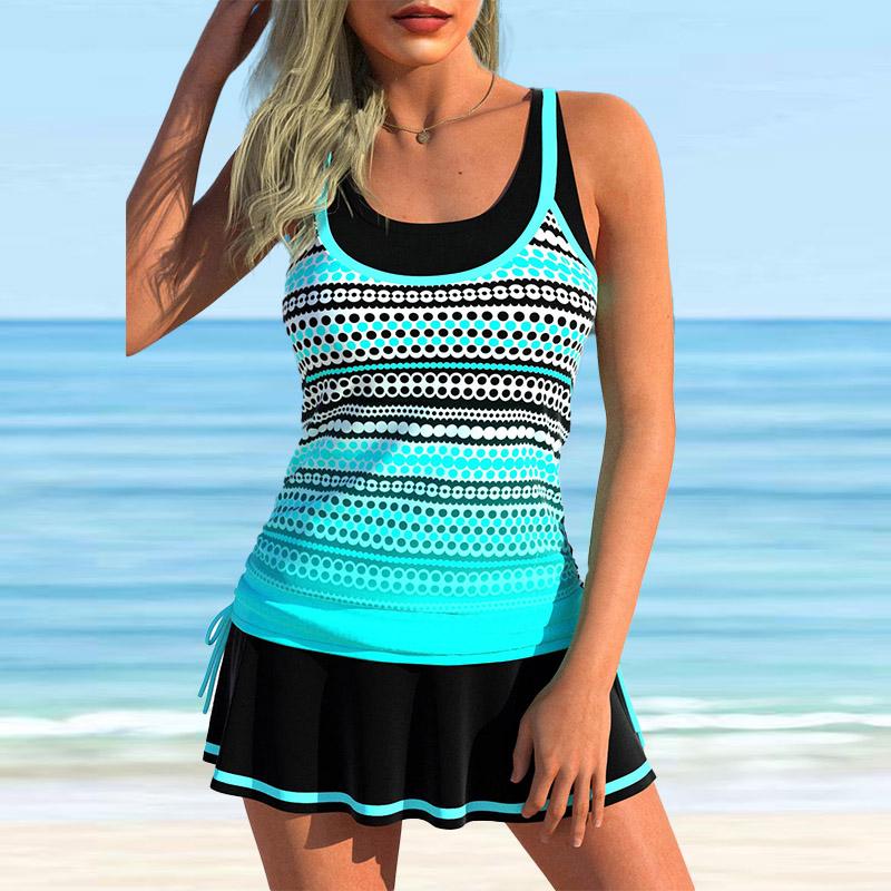 Women's Shoulder Strap Swimsuit White Chrysanthemum Print Bikini Tankini Swimsuit