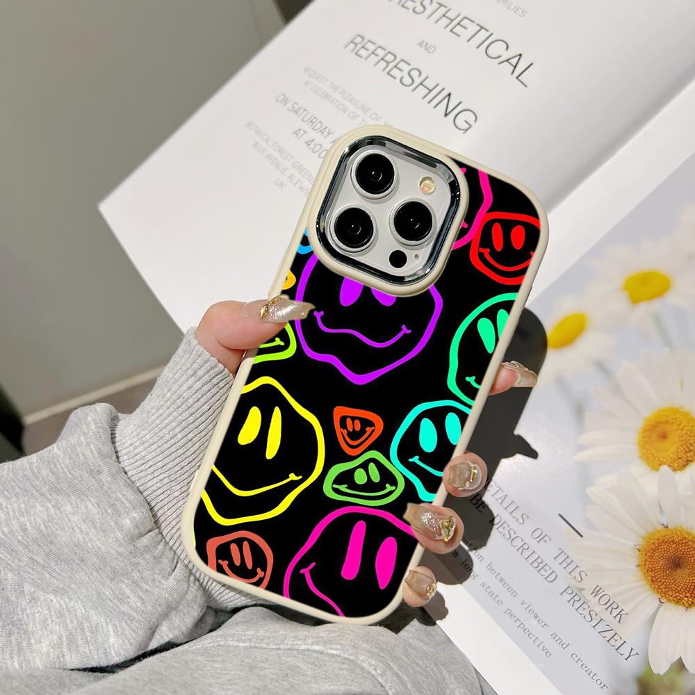 Чехлы для телефонов Ae88 Lovely Smiley Art для Samsung A13 A32 A53 A04e A54 S23 S24 Ultra Infinix Hot 40i Huawei P30 Pro, металлическая защитная задняя крышка для камеры