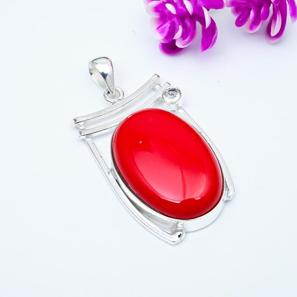 Красный коралл, белый топаз, драгоценный камень, подвеска ручной работы, 925 цельное серебро, антикварная бижутерия, для подарка на помолвку