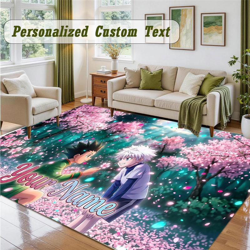 Crystal Velvet Square Rug Custom NameHunter × Hunter Pattern Non Slip Home Floor Decor Rug