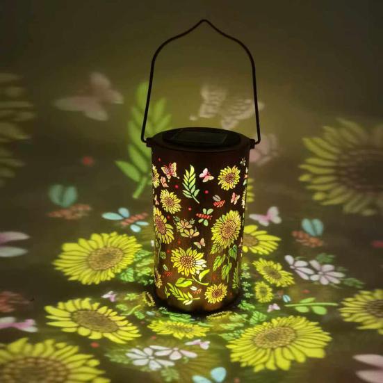 Decorative Garden Lights Solar Powered Waterproof Metal Floral Outdoor Lanterns Pattern Warm Glow Ambient Light