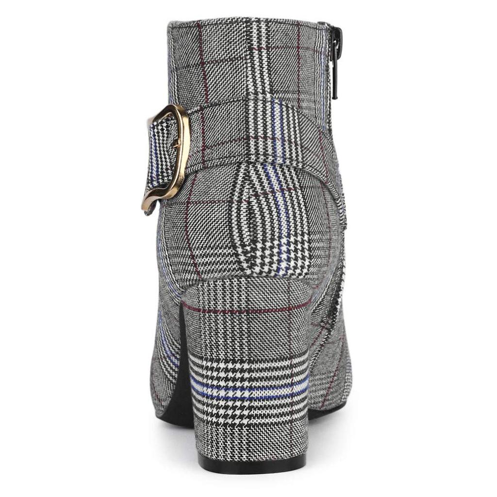 Allegra K Women's Check Ankle Boots with Pointed Toe, Chunky Heel, Size 24.5cm, Black and White