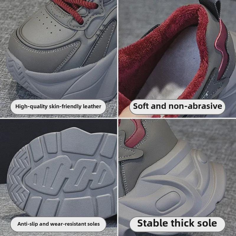 Женские туфли Dad Shoes из натуральной кожи на толстой подошве, визуально увеличивающие рост, универсальные повседневные кроссовки на весну/осень, мода 2025 года.