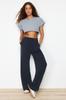 Women's Fashion New Trousers Anthracite Premium Soft Textured Modal Wide Leg Wide Cut Knitted Trousers