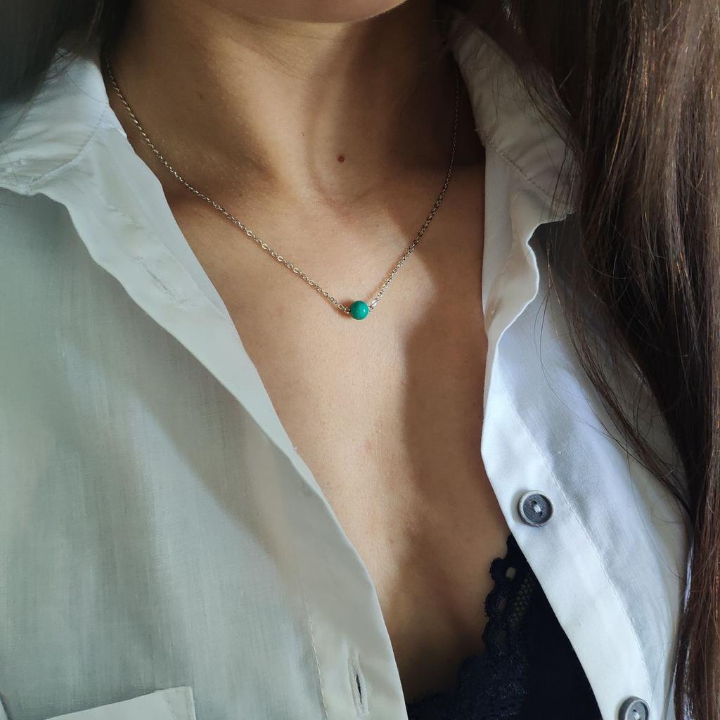 Серебряное колье с бирюзой, вес изделия 2,39 гр (2146872)