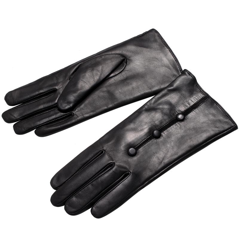 Высококачественные женские кожаные перчатки из овчины, зимние теплые модные перчатки, черные 0719