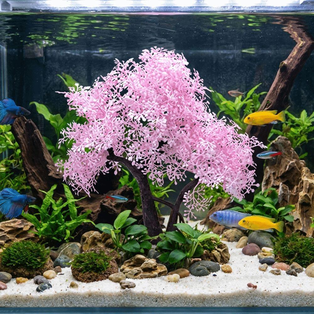 Plastic Cherry Blossom Tree Realistic Landscape Tree Creative Aquarium Cherry Blossom Office Decor