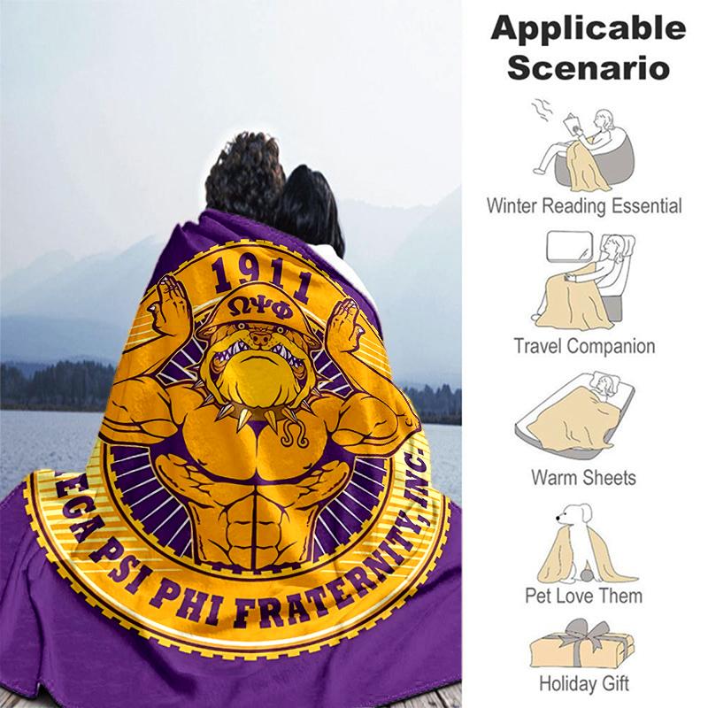 1pc Blanket Omega Psi Phi logo Print Design, Lightweight Blanket for Sofa, Bed- Soft &Warm, Gift for All Seasons like Christmas, Halloween