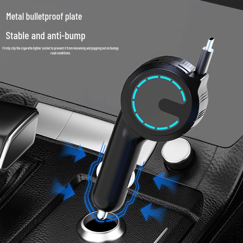 60W Super Fast Car Charger with Retractable Cable for Huawei & Apple - Fits Car Cigarette Lighter, One-to-Three Ports