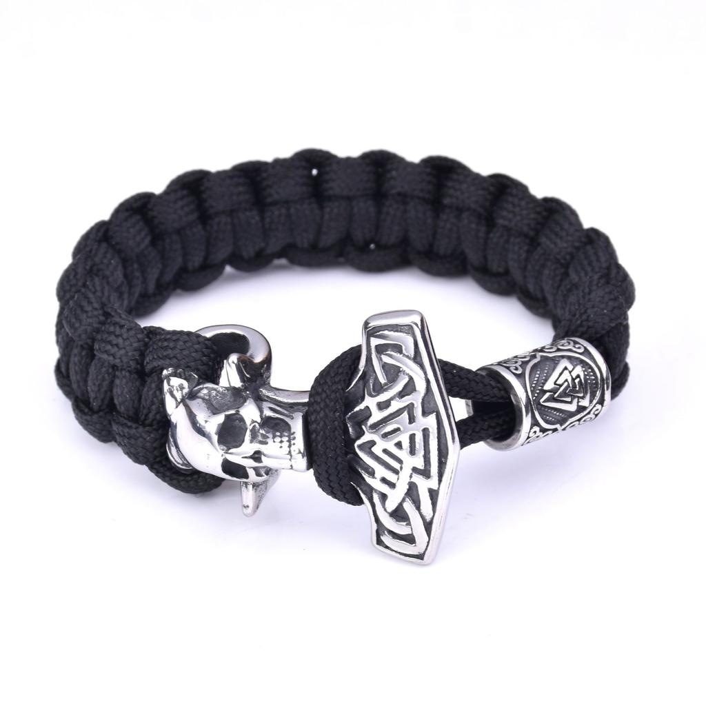 Мужской викинг из нержавеющей стали, голова призрака, молот Тора, зонтик, плетеный браслет из веревки, браслет для выживания на открытом воздухе