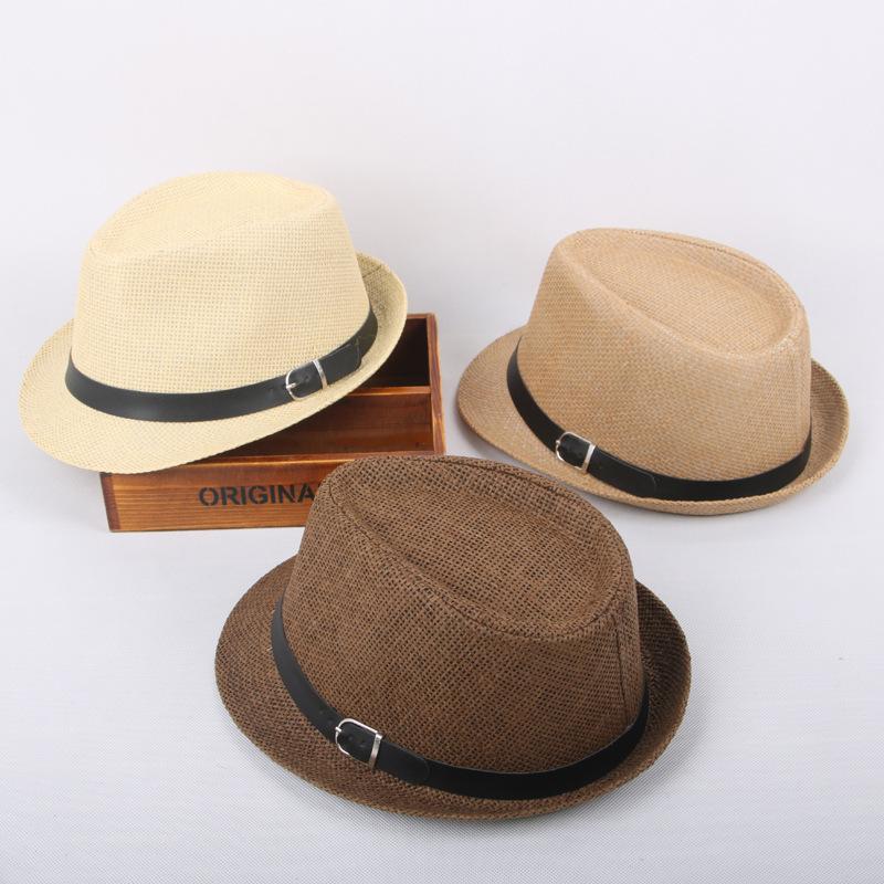 Men's Hat Woven Straw Sunshade Hat Casual Hat Belt Buckle Beach Hat Straw Sun White Wedding Black Belt Fedoras