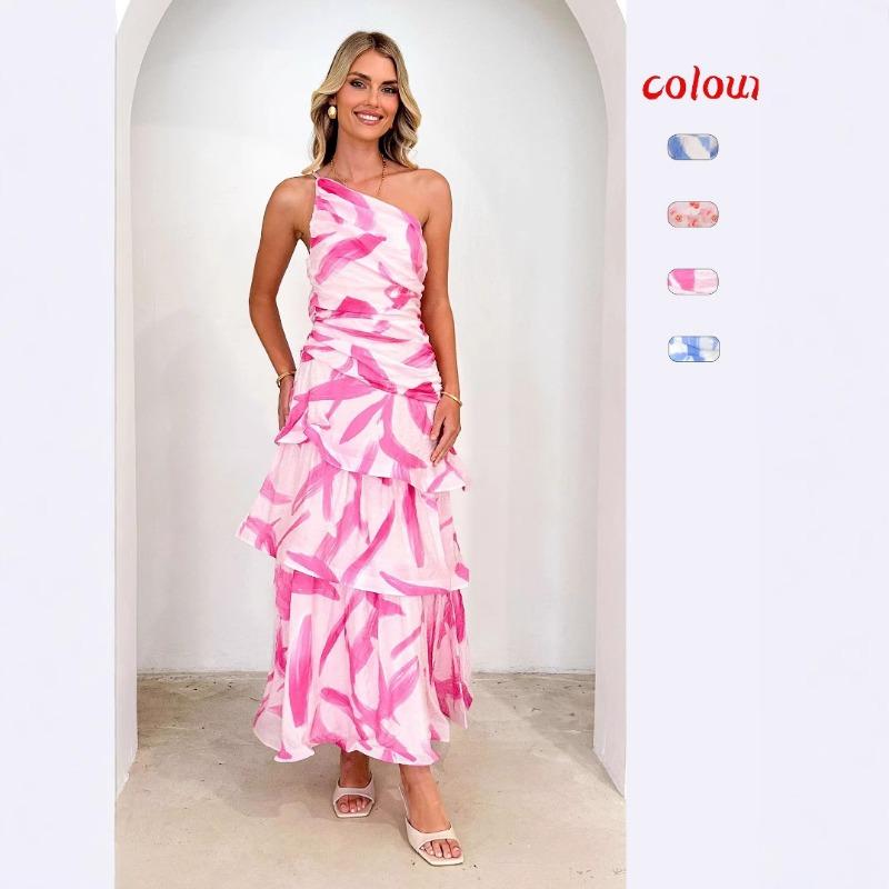 Women's Summer Style One-shoulder Halter Print Dress