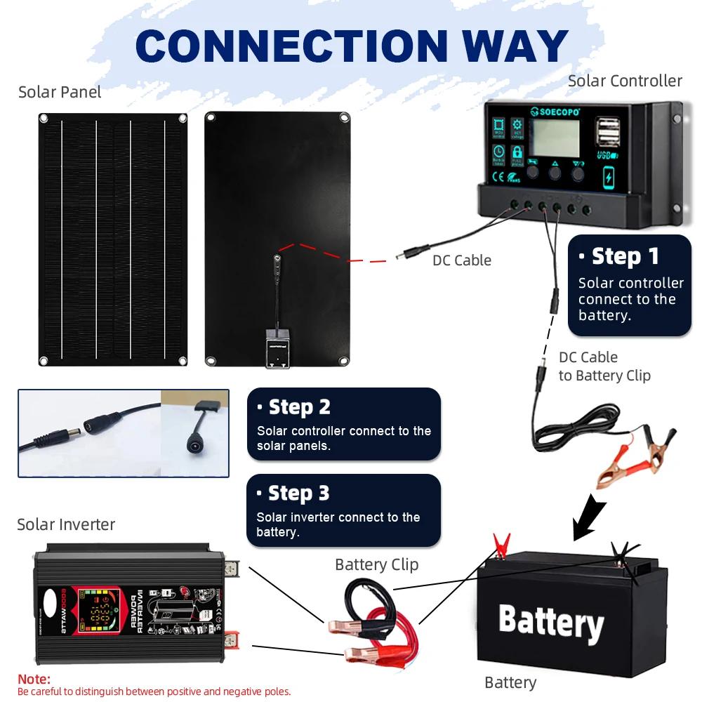 Солнечная электростанция SOECOPO 6000 Вт, Панель 800 Вт, Контроллер 100 А, 12 В в 110 В 220 В переменного тока, с зажимами типа "крокодил", для кемпинга, дома, CE, FCC