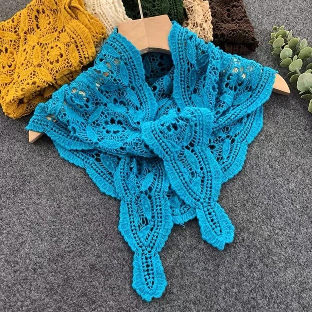 White Hollow Out Lace Shawl Fake Collar Fart Curtain Simple Crochet Flower Scarves Summer