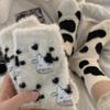 3 Pairs Cute Cow Spots Print Sock Thickened Warm Coral Fleece Women's Socks