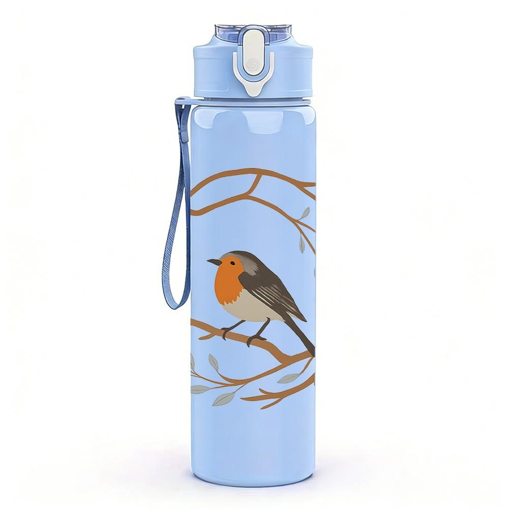 1PC Wreath Robin Bird Print 750ml Color Plastic Sports Water Bottle Leakproof Flip Straw Lid Suitable for Sports Office Home Use