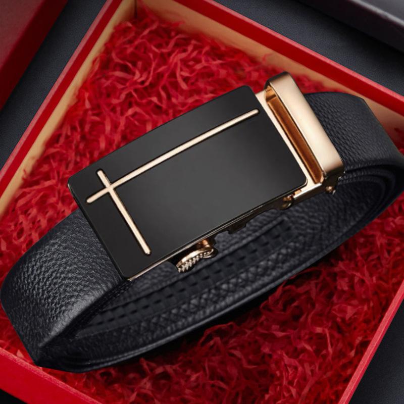 Мужской ремень из коровьей кожи, высококачественный кожаный ремень с автоматической пряжкой, мужской ремень для отдыха и бизнеса для среднего и молодого возраста