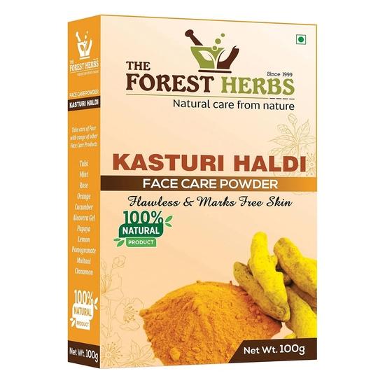 ЛЕСНЫЕ ТРАВЫ Натуральный уход от природы Порошок Кастури Халди Для Естественного Финиша Лица (100 грамм) Для сияющей кожи | Кастури Манджал | 100% натуральный