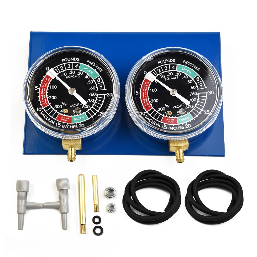 1Set Motorcycle Carburetor Vacuum Gauge Balancer Synchronizer Tool W/ 7 Cm Hose Kit 15x10cm For 2-Cylinder Machines Blue+Black