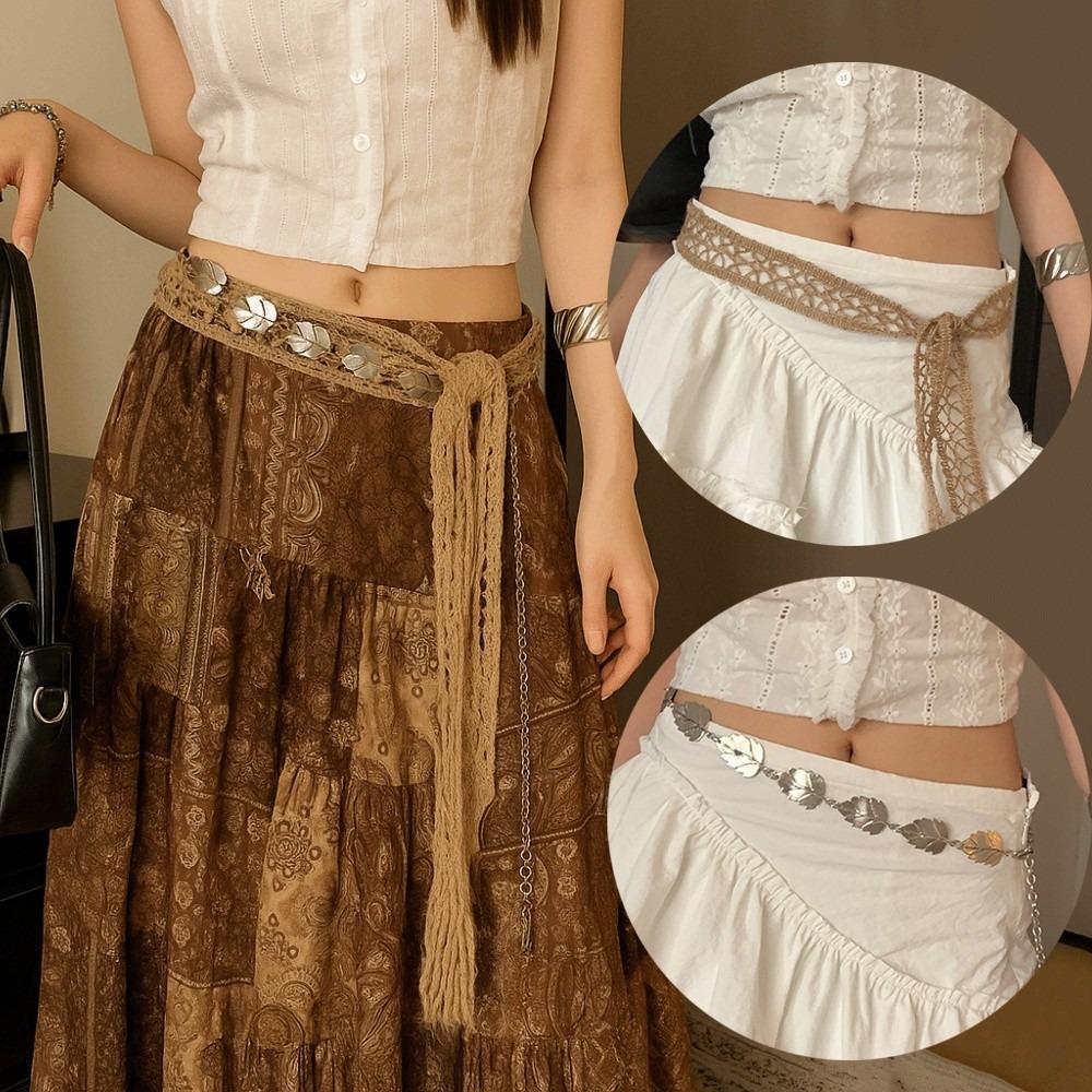 Thin Bohemian Style Waistband Ethnic Style Silver Leaves Waist Chain Streetwear