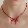 (925 Silver) Rose Bead Ribbon Necklace NZ2125