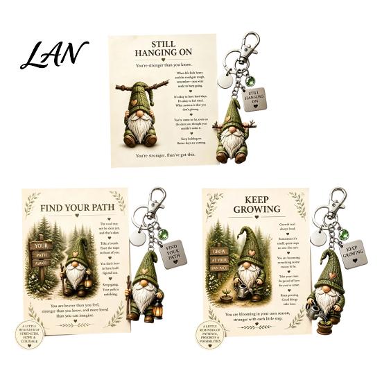 Travel Keychain Gnome with Inspirational Card, Still Hanging On, Keep Growing, Fine Healing Charm Your Path, Dwarf Key Ring for Bags Backpacks