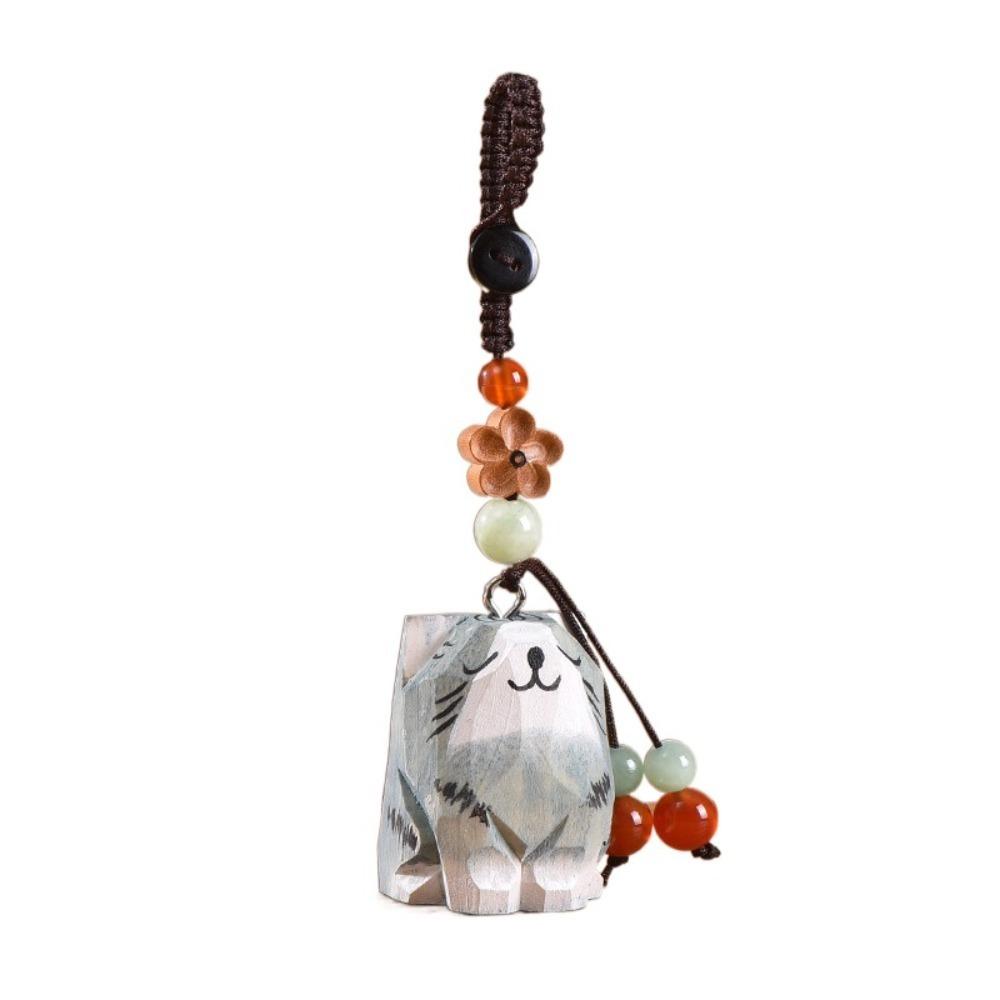 Siberian Husky Wooden Carved Cat Keychain Weave Rope Corgi Dog Dolls Wood Dog Pendant Students