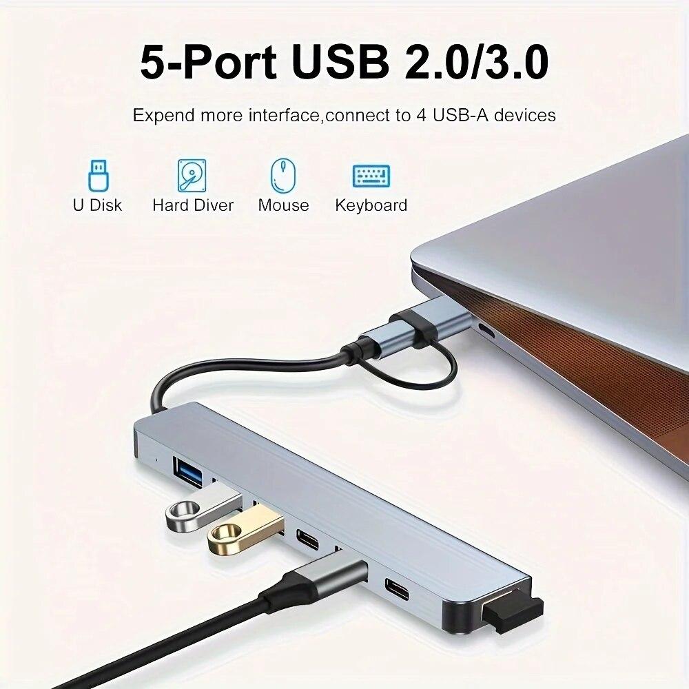 7-в-1 USB Type C ХАБ Док-станция PD USB 3.0 Адаптер USB Картридер Type C Расширитель Для Ноутбуков Планшета Телефона Конвертер Диска