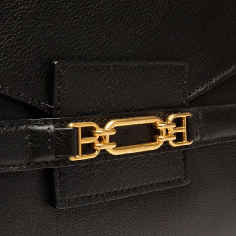 Bally Vissi Минималистичная сумка через плечо женская мини с магнитной застежкой-клапаном, съемным плечевым ремнем, зернистой кожей, Черный 6236080