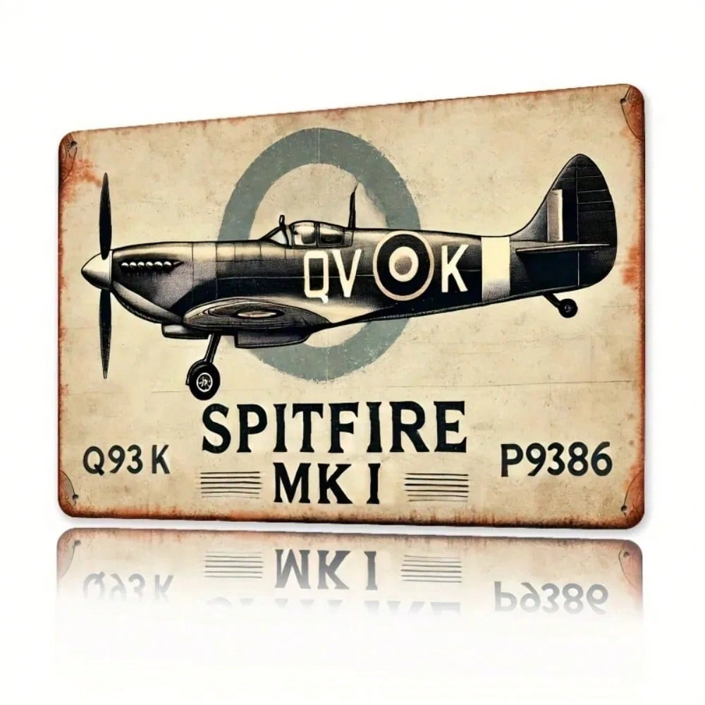 AviationProDecor Металлическая жестяная настенная табличка Винтажный самолет Spitfire Ретро Декор для дома