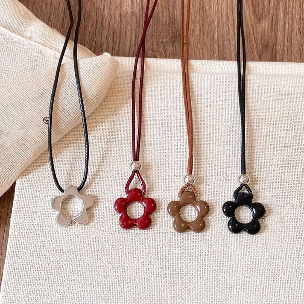 Resin Flower Pendant Long Chain Necklace Handmade Charm Adjustable Sweater Chain Rope Chain Pendant Necklace Fashion Accessory