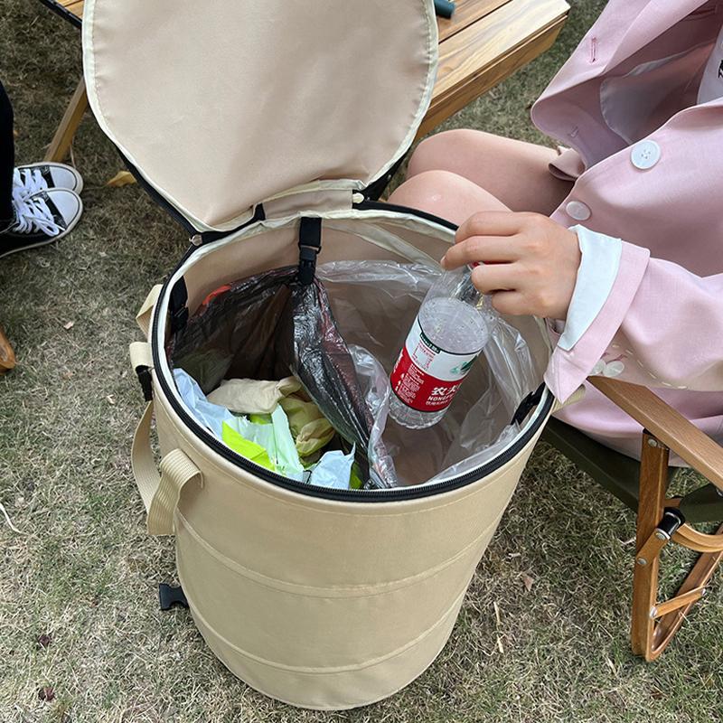 Home Camping Trash Can Pop-Up Circular Storage Pail Canvas Foldable Recycling Bin Outdoor Garbage Garden Yard Garbage Bag New