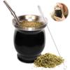 Natural Gourd/Tea Cup Set 8 Ounces Bombillas Yerba Mate Straw,Cleaning Brush,Stainless Steel,Double-Walled