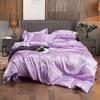 Solid Color Simulation Silk Bedding Bed Sheet Quilt Cover Pillowcase 4-piece Set