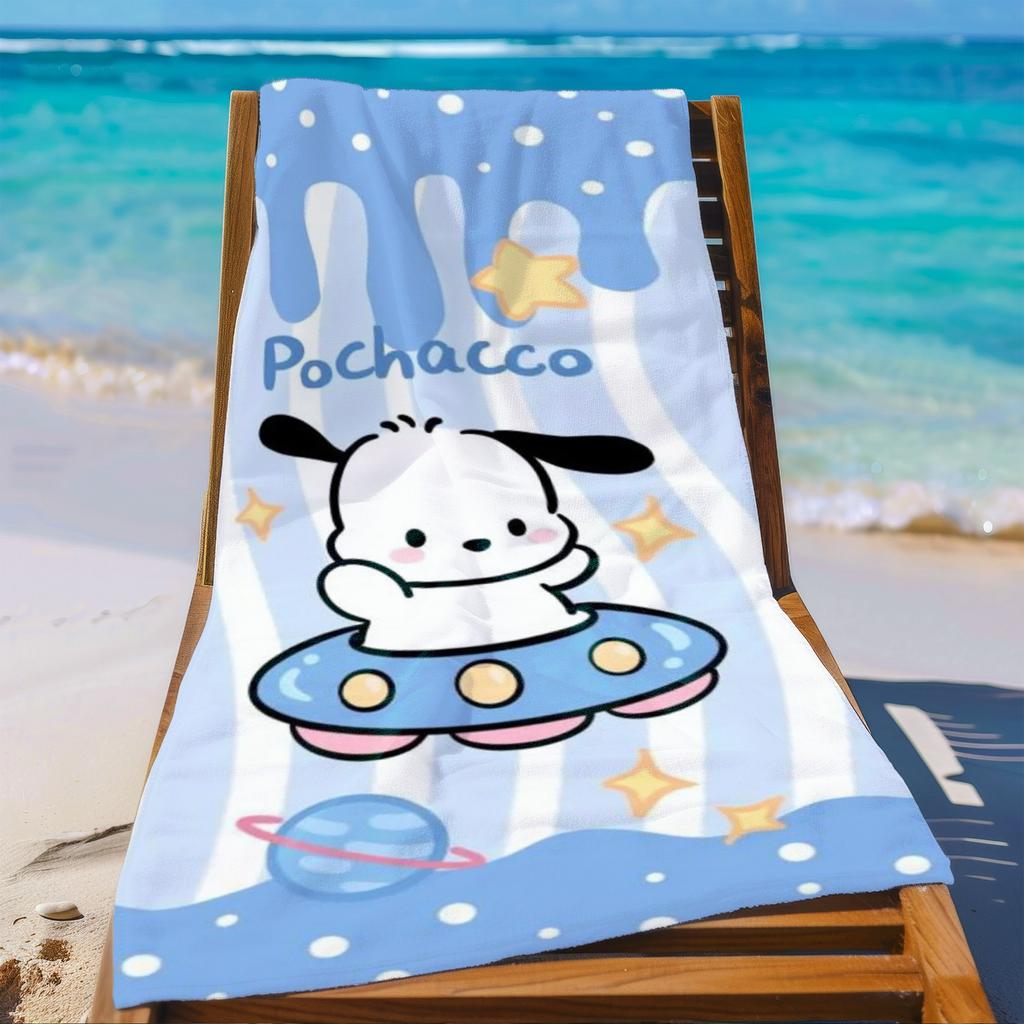 Семейное пляжное полотенце Sanrio 2D Одиночный принт Милый Домашний декор Наружный аксессуар Мягкий Функциональный Мультяшная тематика Привлекательный Прочный
