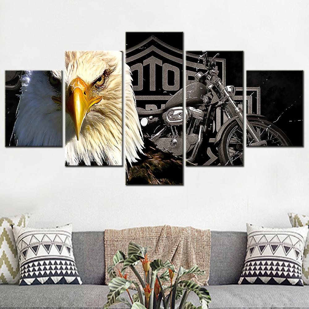 Modern American Eagle Motorcycle Canvas Wall Art Print Aesthetic Bedroom Home Decor Posters Abstract Oil Painting on Canvas