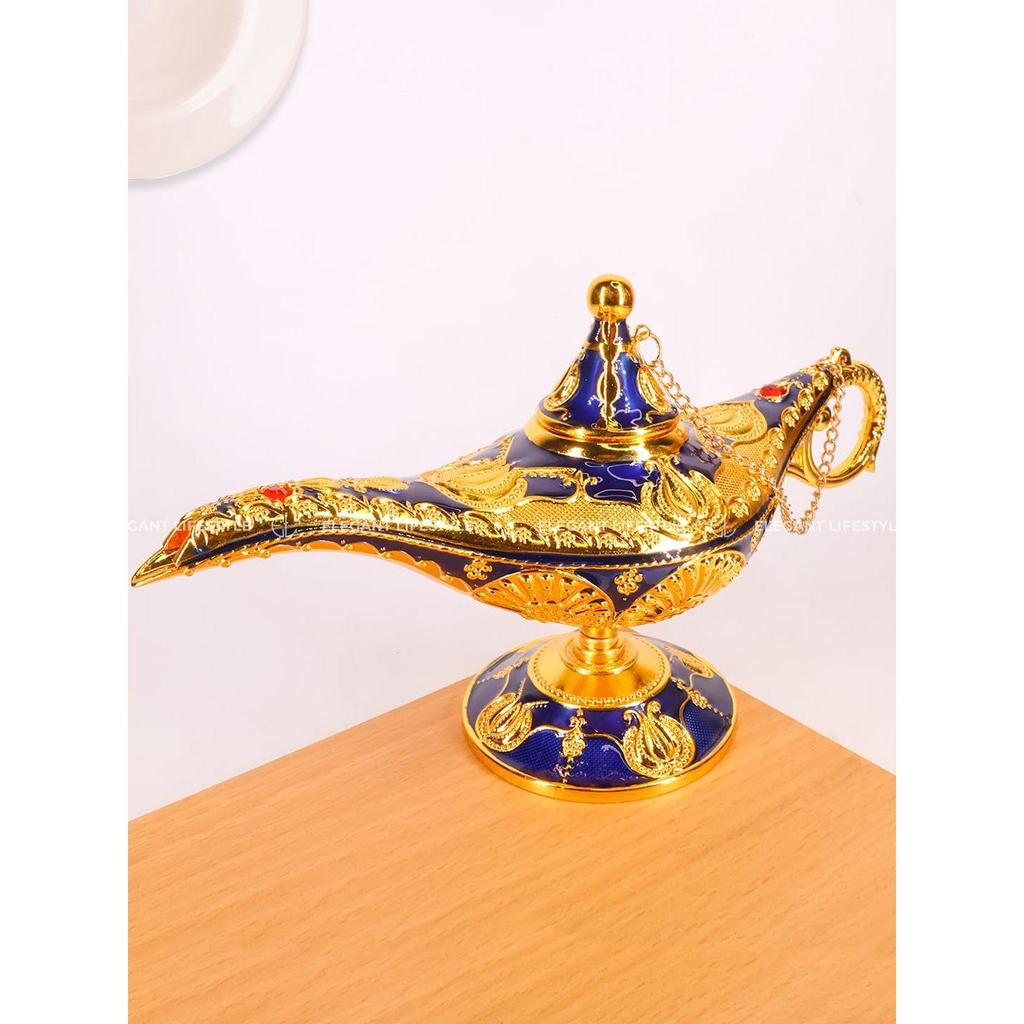 Vintage Aladdin Chirag Lamp-Luxurious Metal Jewelry Box,Decorative Showpiece,Home & Office-12 cm(Gold-Blue)