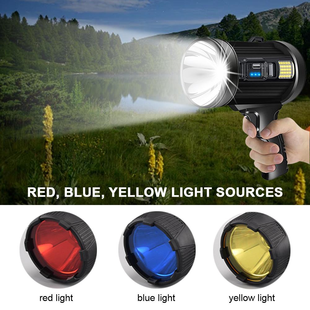 Rechargeable Spotlight LED Handheld Hunting Flashlight Super Bright Spotlight with Solar Panel Searchlight Waterproof Spot Light