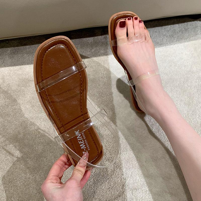 Прозрачные плоские сандалии женские летние туфли новые темпераментные мягкие туфли без застежек женские туфли повседневные пляжные сандалии De Mujer