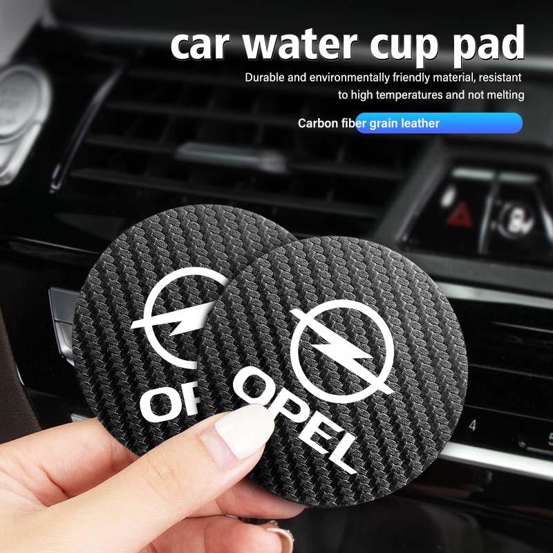 For Opel 2pcs Carbon Fiber Car Water Cup Mat Non Slip Coaster Zafira Meriva Mokka Vivaro Vectra Antara Ampera MH8