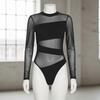 High Waist Long Sleeve Lace Jumpsuit Transparent Slim Fit Bodysuit INS Underwear for Women  Female