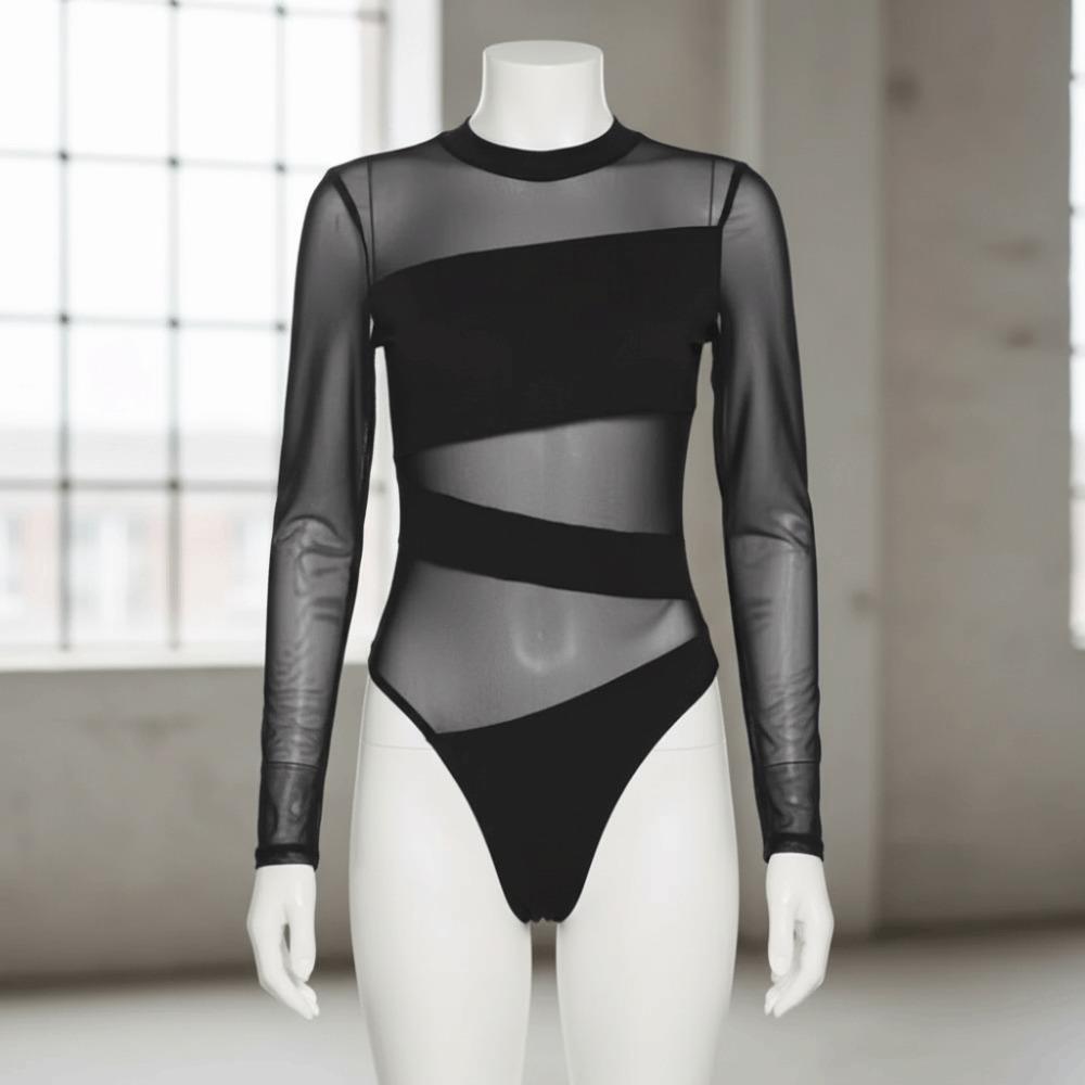 High Waist Long Sleeve Lace Jumpsuit Transparent Slim Fit Bodysuit INS Underwear for Women Female