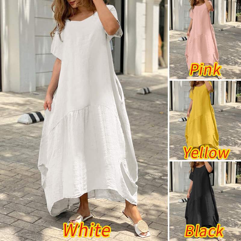 Spring and Summer Literary Loose Large Size Cotton Linen Long Dresses Dresses